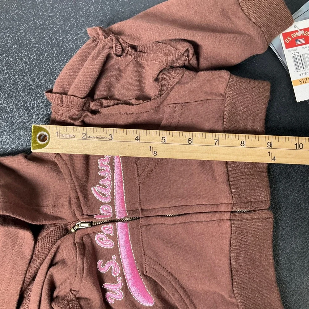 U.S. Polo Assn. Hoodie Toddler Girls 12M Brown Cotton Ruffle Zip Up Glitter Logo